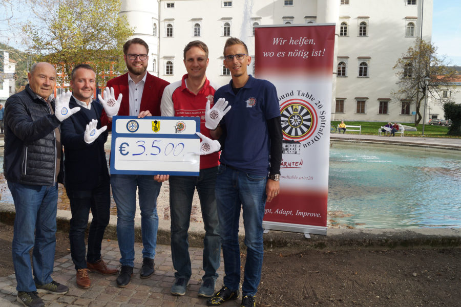 Präsident Club 41 Spittal – Franz Schuster, Projektleiter & Clubmitglied Club 41 Spittal - Willi Pflügl, Pastpräsident Round Table Villach – Marc Germeshausen, Präsident Round Table Spittal - Michael Prägant mit Pastpräsident Patrick Kratzwald.
